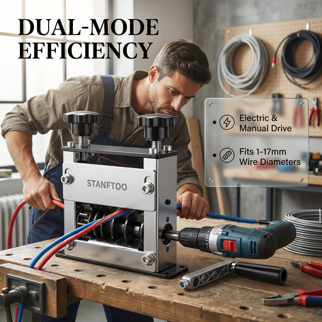 Manual wire stripper, hand drill-driven wire stripping tool, 6-slot 5-blade design, fits wires from 0.06 inches to 0.67 inches, scrap wire peeling machine