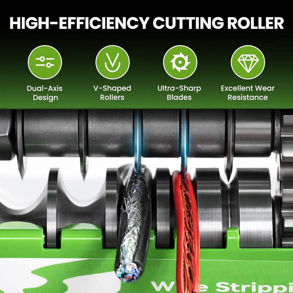 Manual wire stripper, hand drill driven wire stripping tool, 6-slot, 5-blade design.