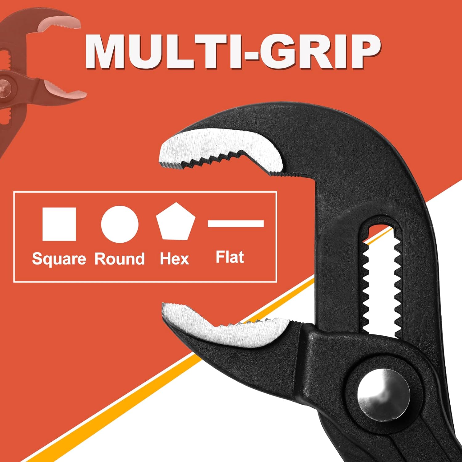 Three V-shaped tongue and groove pliers, 7-inch, 10-inch, and 12-inch sizes.