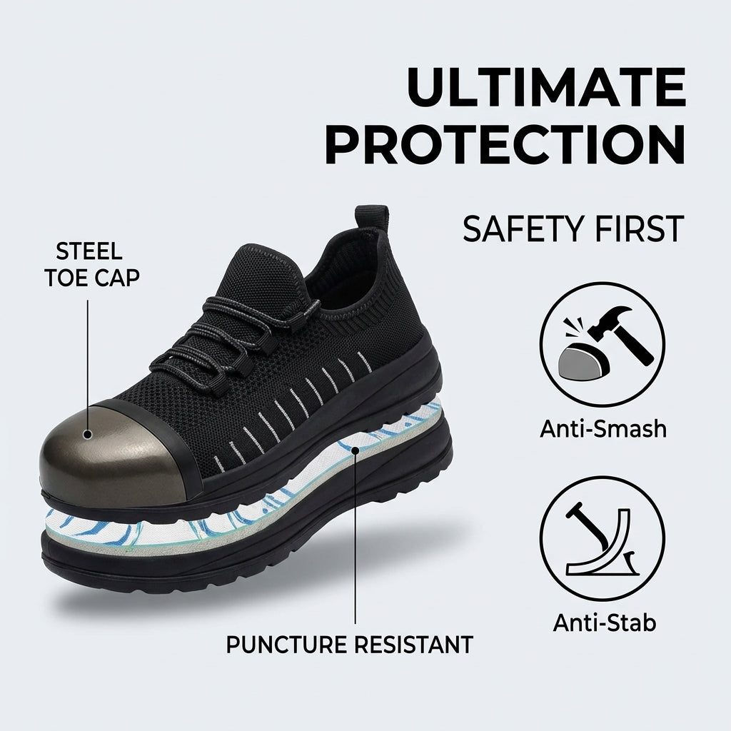 Men's steel-toe work shoes, breathable, impact-resistant, lightweight and safe.