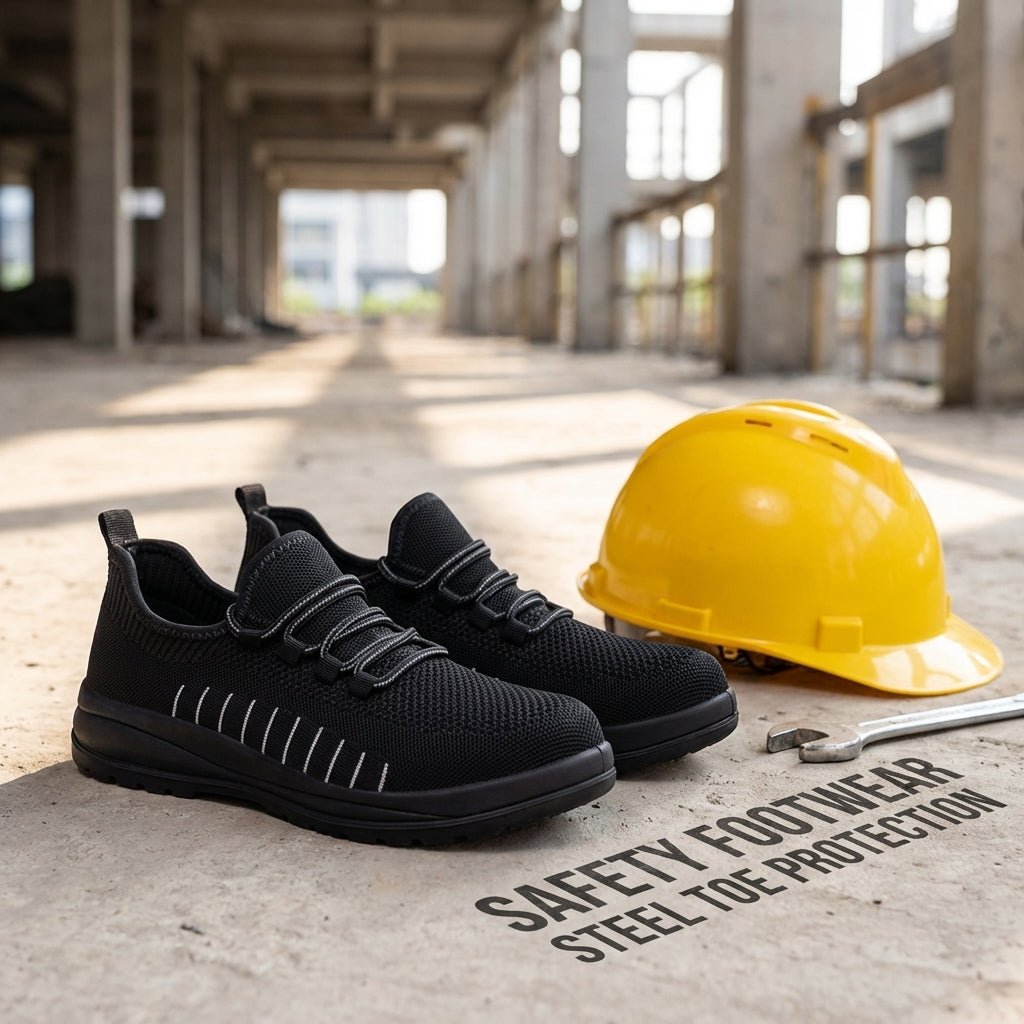 Men's steel-toe work shoes, breathable, impact-resistant, lightweight and safe.